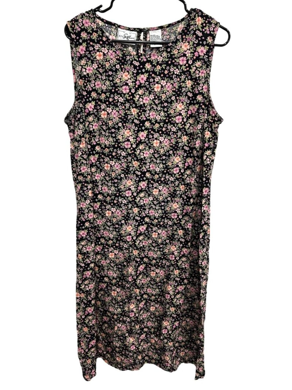 Vintage Studio Ease Floral Sleeveless Black Pink Dress Sz 20W Y2K Cottagecore